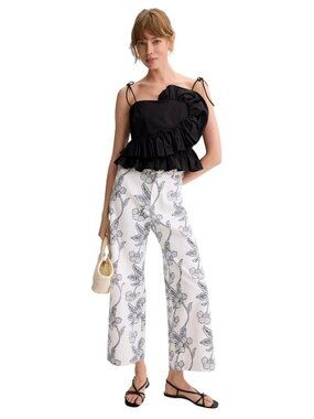 SZ Blockprints Disco Pants in White Floral medium Womens Jeans Trousers